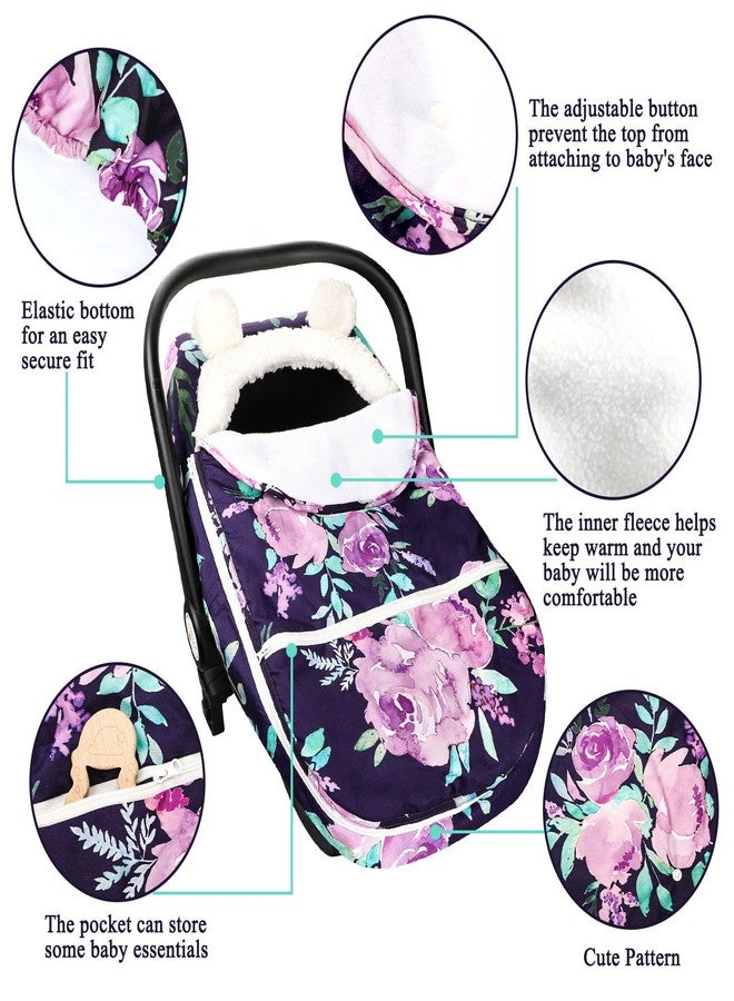 TANOFAR Winter Carseat Cover Girls, Purple Cozy & Warm Cover, Infant Car Seat Canopy, Ultra-Soft Breathable Protect Baby from Cold Wind, Zipped Removable Design - Image 2